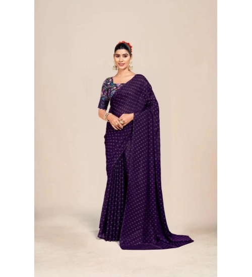 Women's Printed Brasso Saree With Unstitched Blouse (Purple, 5-6 Mtrs)