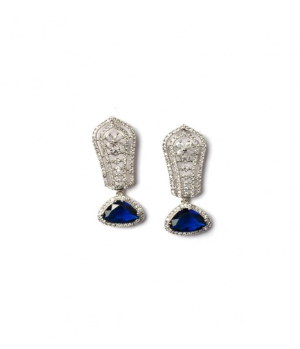 Women's Brass Silver Plated Drop Earrings (Blue)