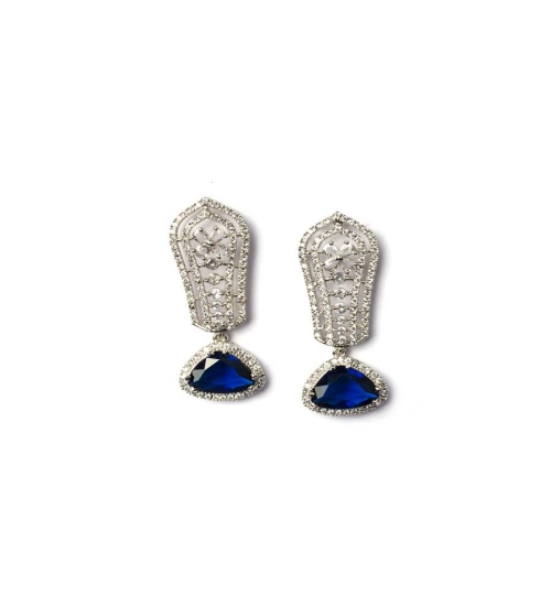 Women's Brass Silver Plated Drop Earrings (Blue)