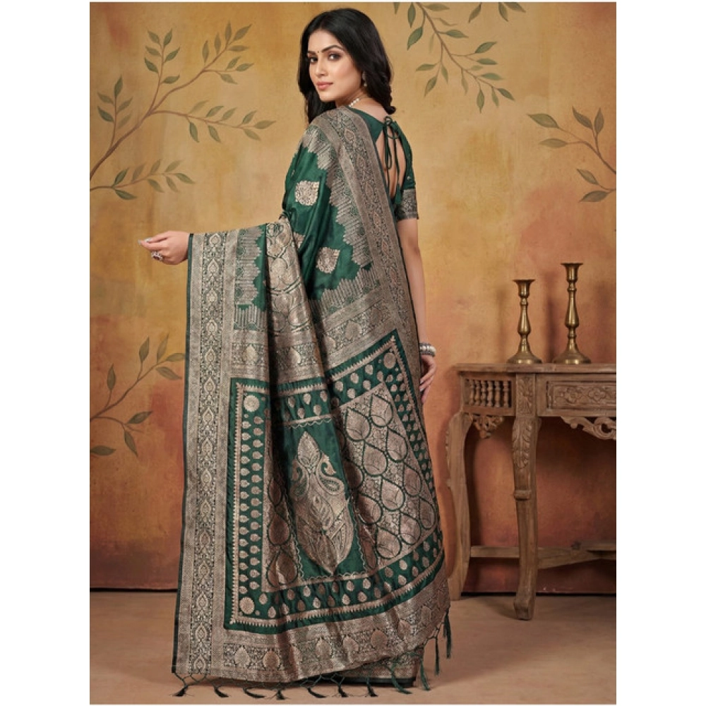 Women's Silk Blend Printed Saree With Unstitched Blouse 5.5Mtr (Green) Women's Silk Blend Printed Saree With Unstitched Blouse 5.5Mtr (Green)