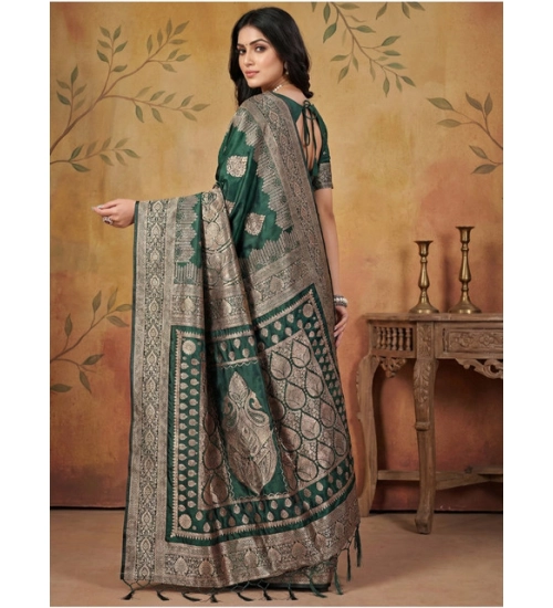 Women's Silk Blend Printed Saree With Unstitched Blouse 5.5Mtr (Green)