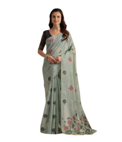 Women's Blended_Cotton Floral Motifs And Woven Buttas Saree With Unstitched Blouse 5.5Mtr (Teal) Women's Blended_Cotton Floral Motifs And Woven Buttas Saree With Unstitched Blouse 5.5Mtr (Teal)