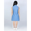 Girl's Denim Solid Cold Shoulder Dress (Blue)