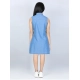 Girl's Denim Solid Cold Shoulder Dress (Blue)