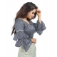 Women's Organza Solid V Neck Layered Ruffle Sleeve Readymade Blouse (Grey Free Size , up to 38–40 Bust)-PID65851