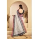 Women's Faux Linen Floral Print Ready to wear Saree With Unstitched Blouse 5.5Mtr (OffWhite)