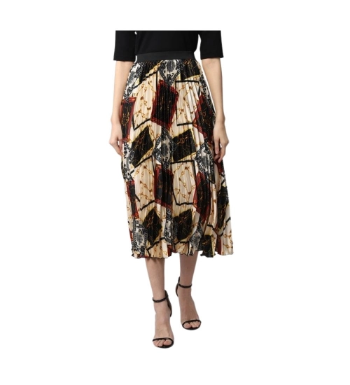 Women's Satin Pleated Elasticated Skirt (Multicolor)