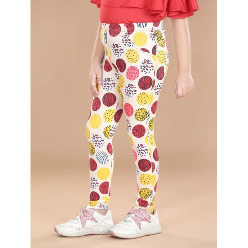Girl's Cotton Lycra Floral Elasticated Jeggings (Multicolor) Girl's Cotton Lycra Floral Elasticated Jeggings (Multicolor)