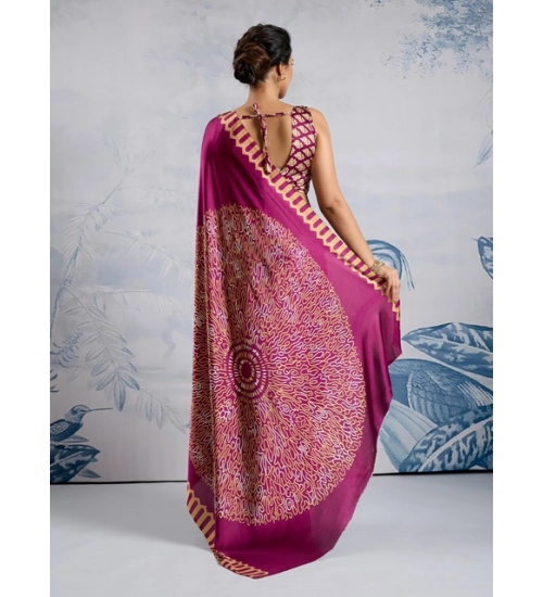 Women's Satin Crepe Printed Saree With Unstitched Blouse 5.5Mtr (Purple)