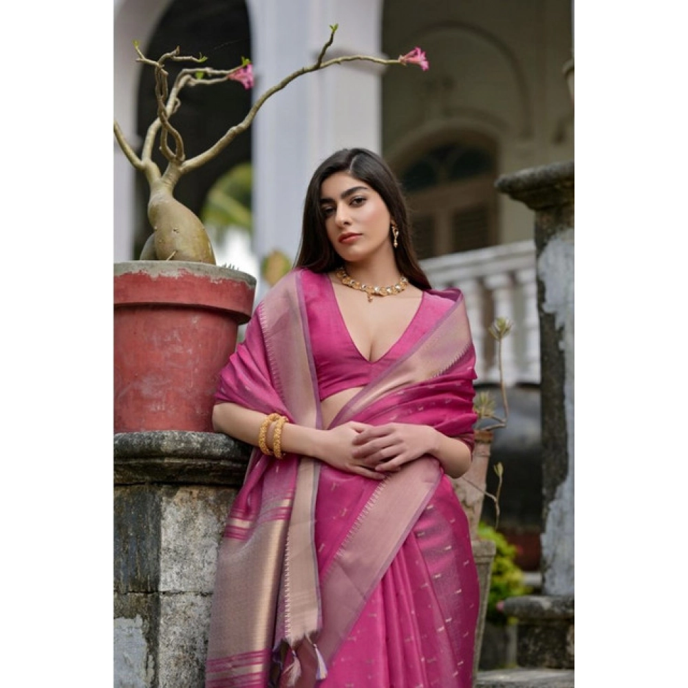 Women's Silk_Blend Butti Pattern Saree With Unstitched Blouse 5.5Mtr (Pink) Women's Silk_Blend Butti Pattern Saree With Unstitched Blouse 5.5Mtr (Pink)