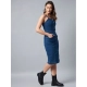 Women's Casual Denim Sleeveless Dress (Blue)