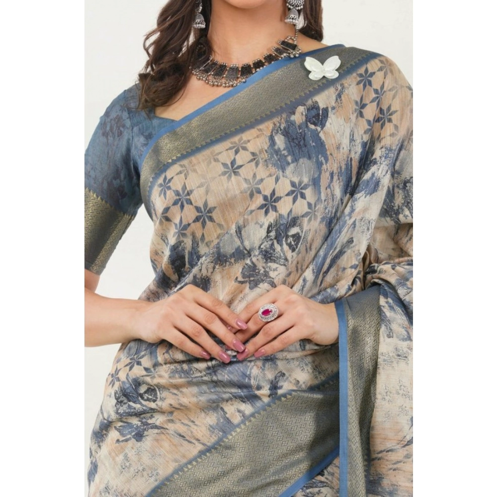 Women's Polyester Printed Saree With Unstitched Blouse 5.5 Mtr (Multicolor)