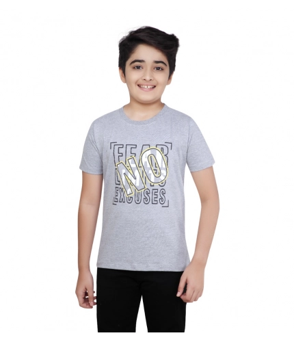 Boy's Cotton Grapic Printed Round Neck T-Shirt (Grey Melange)