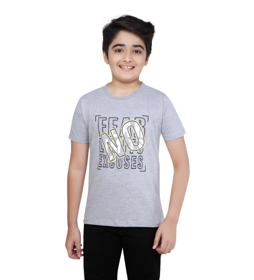 Boy's Cotton Grapic Printed Round Neck T-Shirt (Grey Melange)