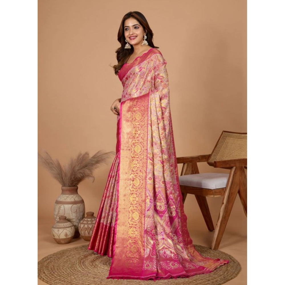 Women's Jacquard Saree With Unstitched Blouse 5.5Mtr (Pink) Women's Jacquard Saree With Unstitched Blouse 5.5Mtr (Pink)