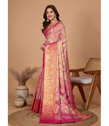 Women's Jacquard Saree With Unstitched Blouse 5.5Mtr (Pink)