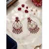 Women's Brass Silver Plated Chandbali Earrings (Red)