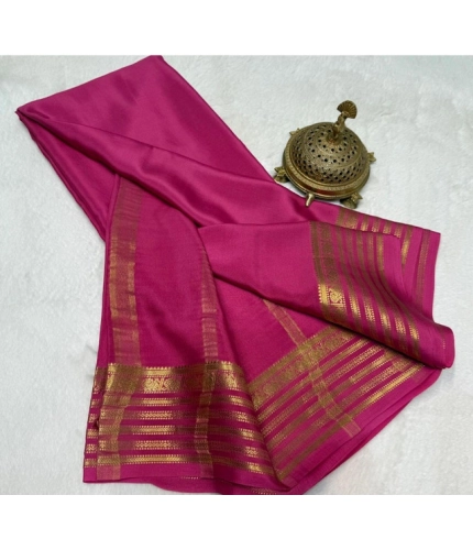 Women's Crepe Chit Pallu Solid Saree With Unstitched Blouse 5.5Mtr (Pink) Women's Crepe Chit Pallu Solid Saree With Unstitched Blouse 5.5Mtr (Pink)