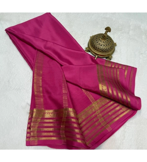 Women's Crepe Chit Pallu Solid Saree With Unstitched Blouse 5.5Mtr (Pink)
