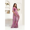Women's Faux Linen Floral Print Ready to wear Saree With Unstitched Blouse 5.5Mtr (Pink)