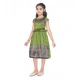 Girl's Brocket Printed Short Sleeve Round Neck Dress (Green)