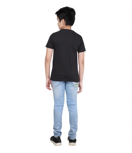 Boy's Cotton Grapic Printed Round Neck T-Shirt (Black)