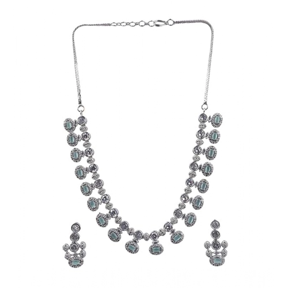 Women's Brass Silver Plated Necklace set (Turquoise)