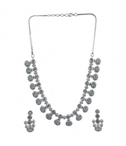 Women's Brass Silver Plated Necklace set (Turquoise)