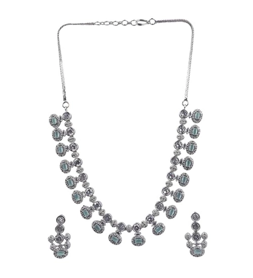 Women's Brass Silver Plated Necklace set (Turquoise)