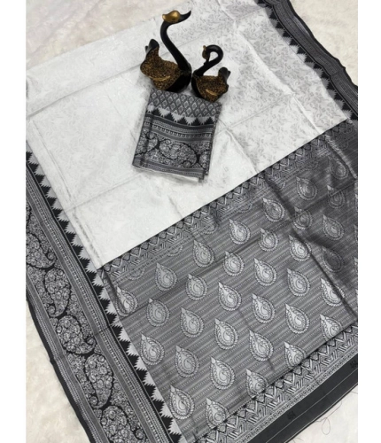 Women's Soft Lichi Silk Printed Saree With Unstitched Blouse 5.5Mtr (Off-White) Women's Soft Lichi Silk Printed Saree With Unstitched Blouse 5.5Mtr (Off-White)