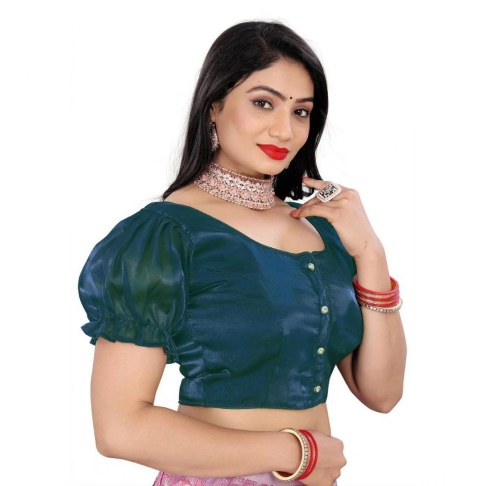Women's Jimmy Solid Designer Neck Elastic Sleeve Readymade Blouse (Teal 38 , Alterable up to 42)-PID65835