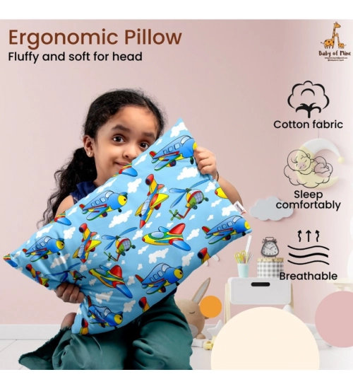 Soft Plush Printed Baby Infant Pillow for Kids Age 1 To 5 Years (Blue)