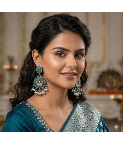 Women's Zinc Alloy Gold Plated Chandbali Earrings (Multicolor)