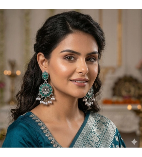 Women's Zinc Alloy Gold Plated Chandbali Earrings (Multicolor)