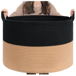 Cotton 16x14 Inch Pack of 1 Storage Basket For Clothes (Black-Beige)