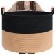 Cotton 16x14 Inch Pack of 1 Storage Basket For Clothes (Black-Beige)