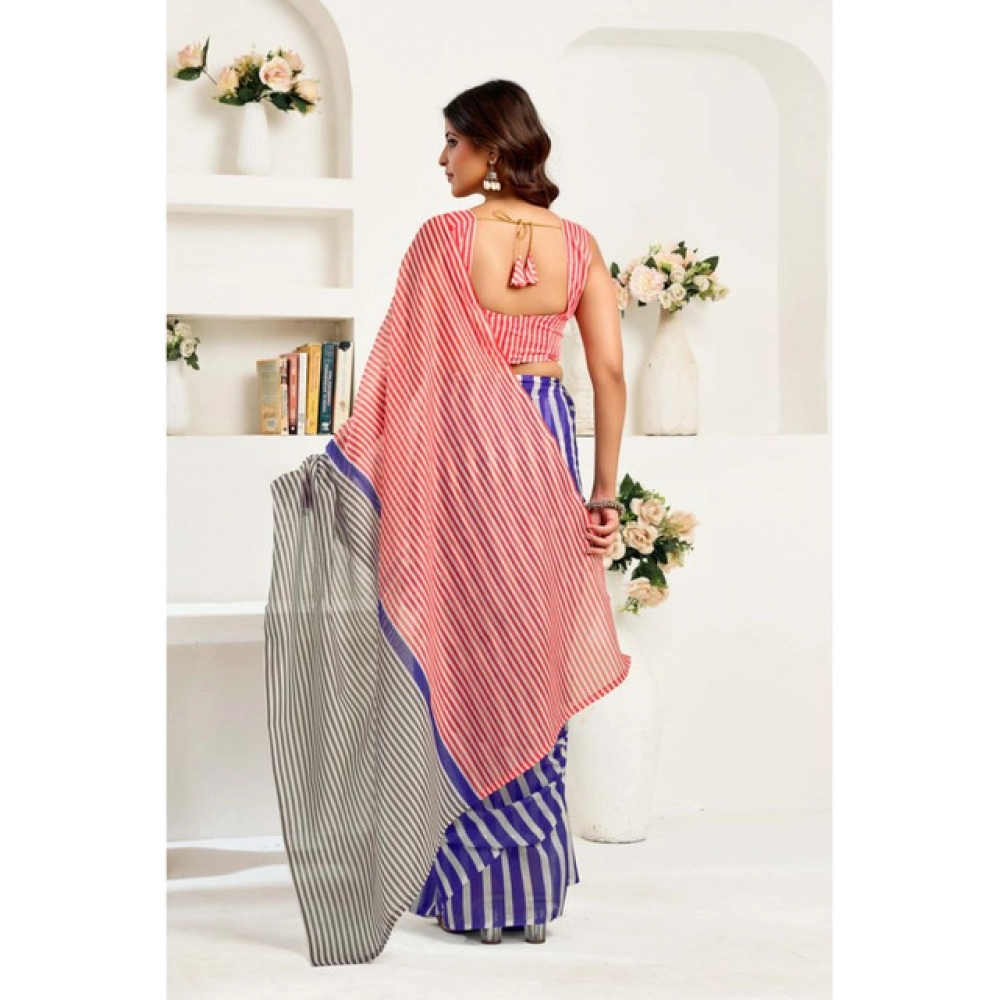 Women's Linen Cotton Printed Ready To Wear Saree With Unstitched Blouse 5.5 Mtr (Blue) Women's Linen Cotton Printed Ready To Wear Saree With Unstitched Blouse 5.5 Mtr (Blue)