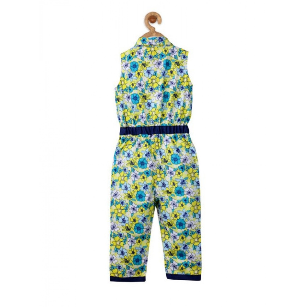 Girl's Cotton Floral Sleeveless Jumpsuit (Yellow) Girl's Cotton Floral Sleeveless Jumpsuit (Yellow)