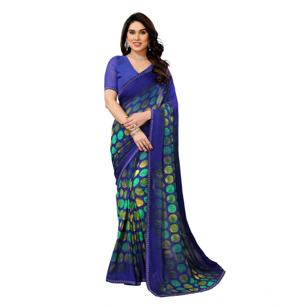 Women's Georgette Printed Saree With Unstitched Blouse 5.5Mtr (Blue) Women's Georgette Printed Saree With Unstitched Blouse 5.5Mtr (Blue)
