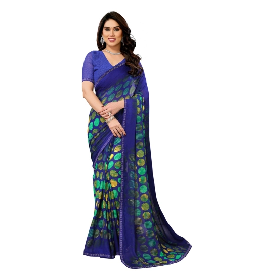 Women's Georgette Printed Saree With Unstitched Blouse 5.5Mtr (Blue)