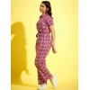 Girl's Cotton Checkered Short Sleeves Jumpsuit (Pink)