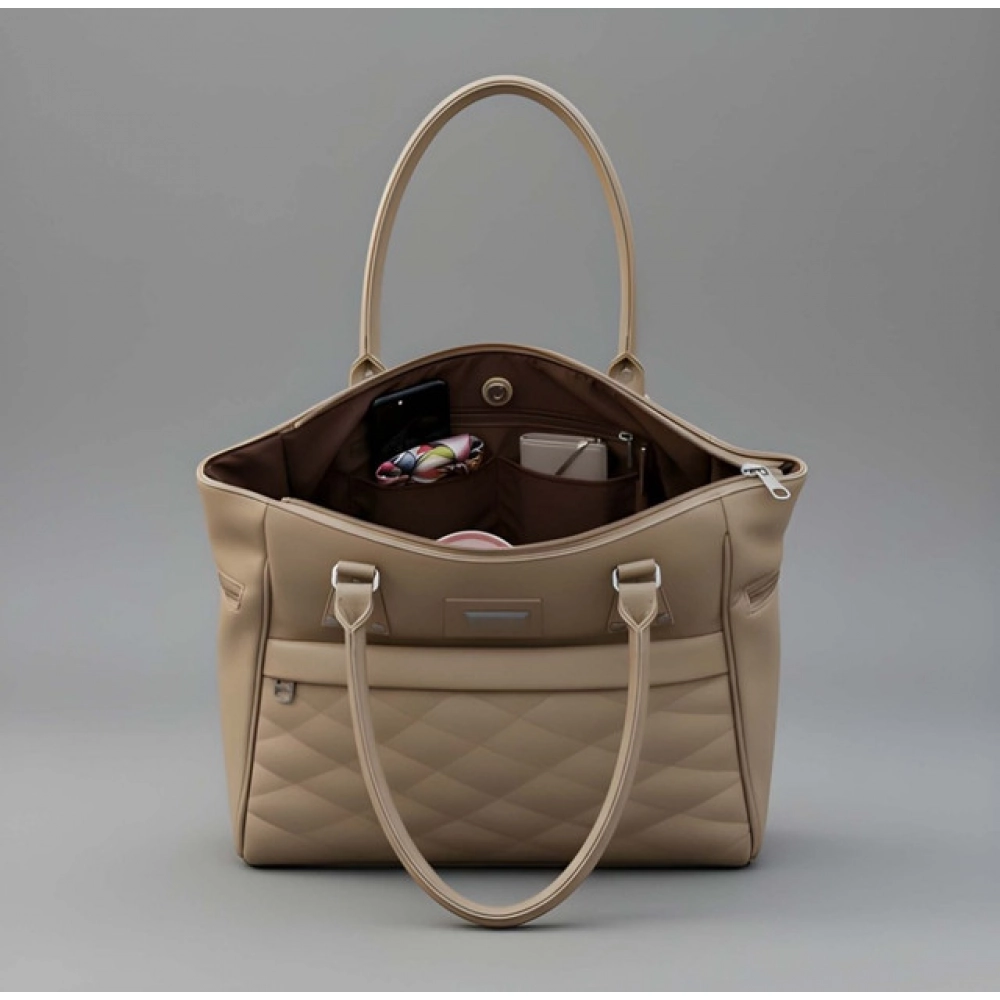 Women's PU Leather Solid Shoulder Zipper Handbag (Beige)