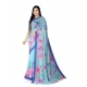Women's Georgette Floral Printed Saree With Unstitched Blouse 5.5Mtr (Blue)