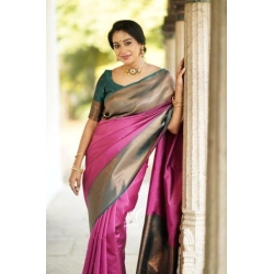 Women's Soft Lichi Silk Printed Saree With Unstitched Blouse 5.5Mtr (Pink)