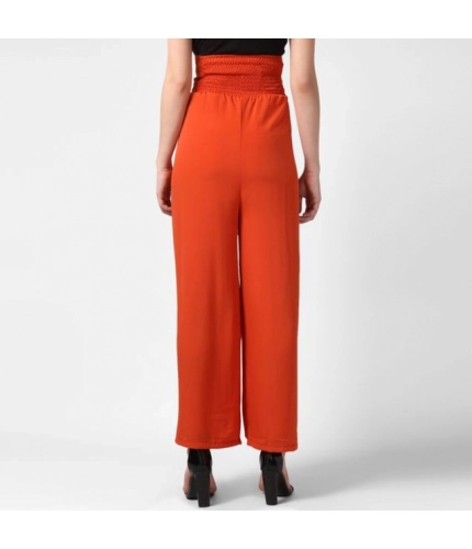 Women's Polyester Solid Smocked Trousers (Orange)
