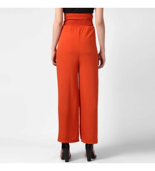Women's Polyester Solid Smocked Trousers (Orange) Women's Polyester Solid Smocked Trousers (Orange)
