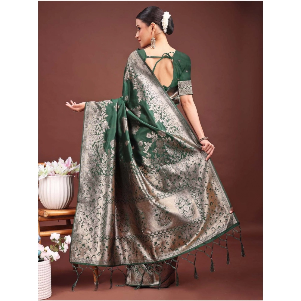 Women's Banarasi Silk Printed Saree With Unstitched Blouse 5.5Mtr (Dark Green) Women's Banarasi Silk Printed Saree With Unstitched Blouse 5.5Mtr (Dark Green)