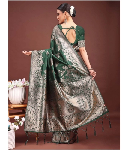 Women's Banarasi Silk Printed Saree With Unstitched Blouse 5.5Mtr (Dark Green) Women's Banarasi Silk Printed Saree With Unstitched Blouse 5.5Mtr (Dark Green)