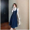 Women's Casual Denim Sleeveless Dress (Blue)