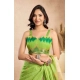 Women's Faux Linen Floral Print Ready to wear Saree With Unstitched Blouse 5.5Mtr (Green)
